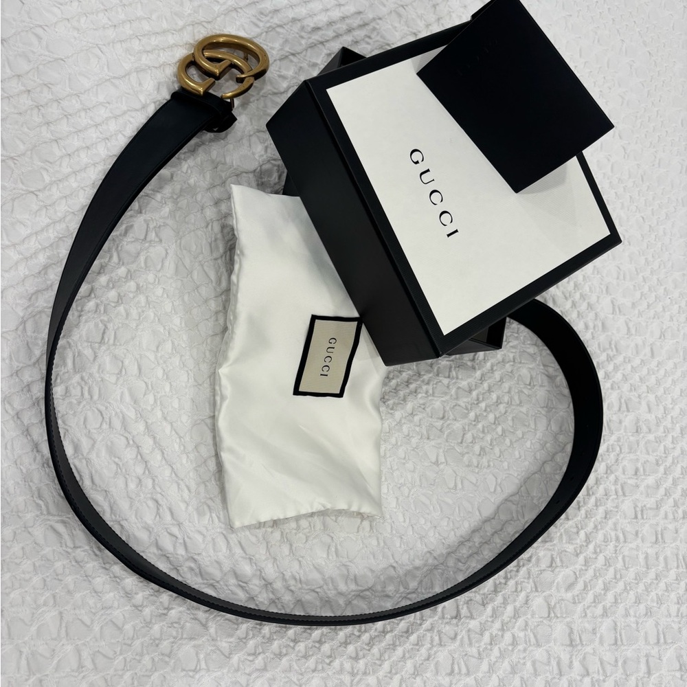 Gucci Black Belt with Gold GG Buckle